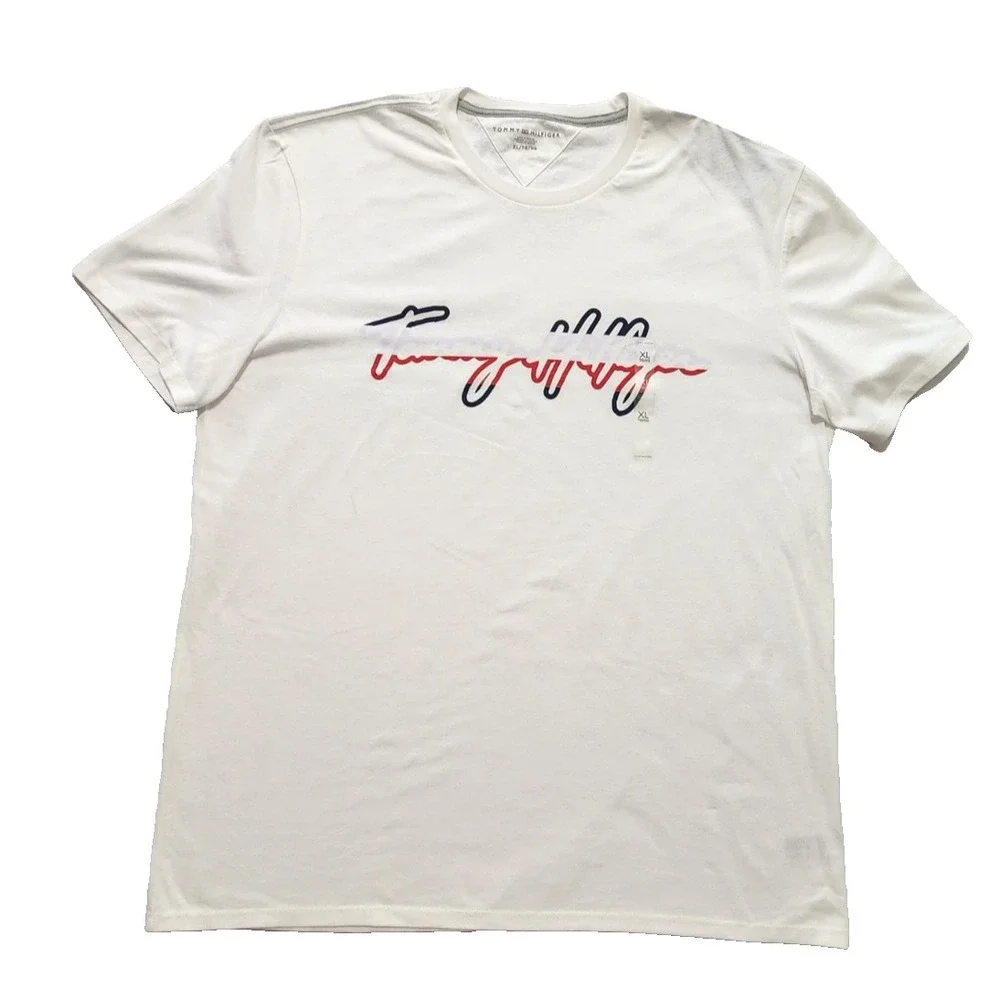 Tommy Hilfiger Men's T-Shirt Print Signature Short‎ Sleeve Crewneck White XL